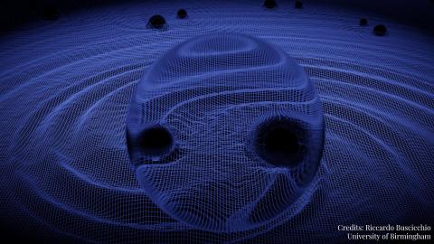Artist conception of gravitational wave lensing from black hole binaries
